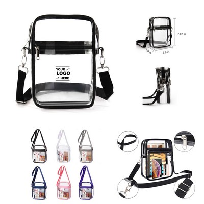 PVC Clear Crossbody Stadium Bag w/2 Pockets