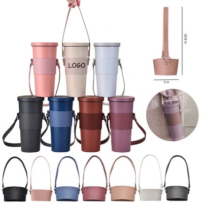 Reusable Handheld Cup Carrier Nonslip Leather Sleeve