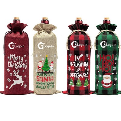 Christmas Gift Bag Wine Bottle Cover with Drawstring for Party