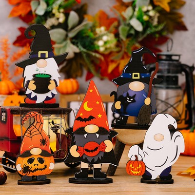 Halloween Creative Wooden Gnome Ghost Figurine Holiday Ambiance Decor