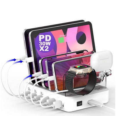 110W 6-Port Charging Station for Multiple Devices, PD 30W USB C Fast Charging Station