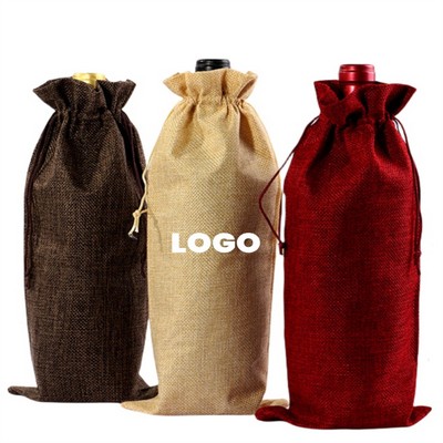 Drawstring Jute Wine Bottle Gift Bag