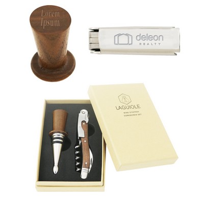 Laguiole Deluxe Gift Set w/Olivewood Brown Corkscrew & Stopper
