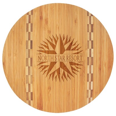 Round Bamboo Cutting Board with Butcher Block Inlay, 11.75"