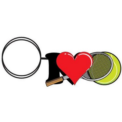 I Love Tennis w/ Racket Key Chain w/Clear Mirrored Back (6 Square Inch)