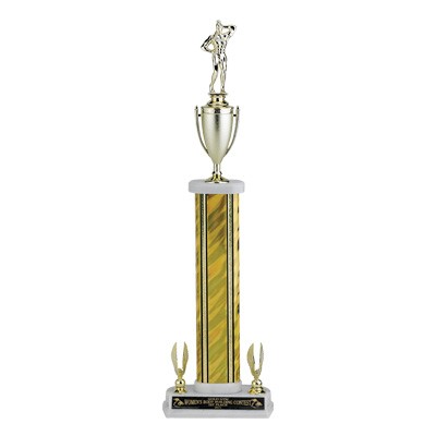 22 ½" Splash Column Gold Trophy w/Cup & Eagle Trim