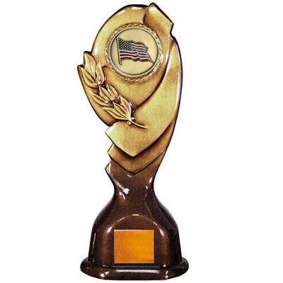 Stock Classic 12" Trophy with a 2" US Flag Coin with Engraving Plate