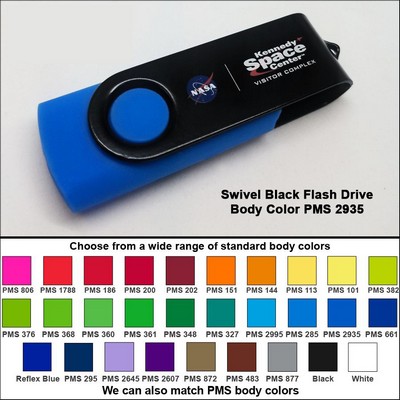 Swivel Black Flash Drive - 16 GB Memory - Body PMS 2935