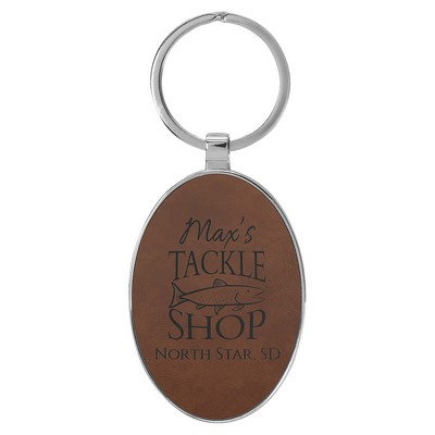 Leatherette/Metal Oval Keychain