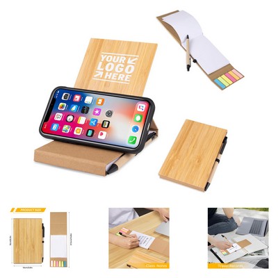 6" Mini Bamboo Cover Journal with Cell Phone Stand