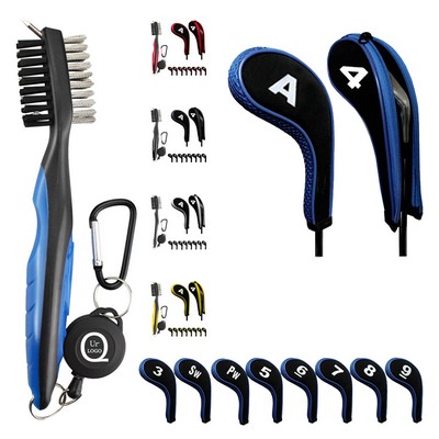 Golf Iron Headcover Set w/ Cleaning Brush