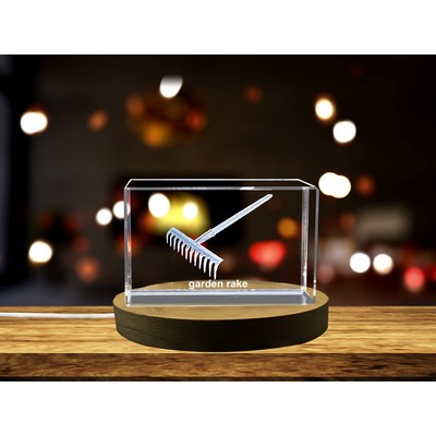 Garden Rake Crystal Trophy Award w/LED Base - Art for Garden Enthusiasts