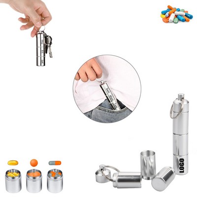 Durable Detachable Aluminum Pill Box with Keychain