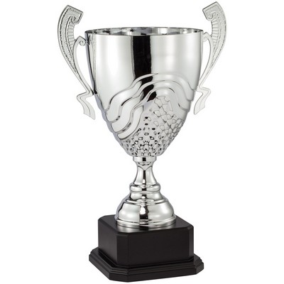 17 3/4" Silver Metal Swirl and Grid Cup on Black Marble Base