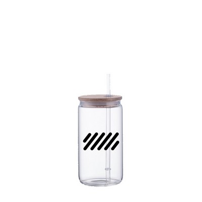 Unbranded 18 oz Glass Tumbler with Bamboo Lid and Plastic Straw