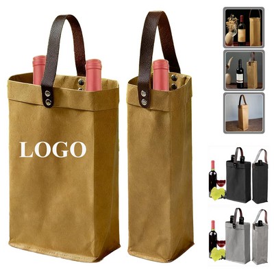 Washable Kraft Paper Wine Bag with Handles