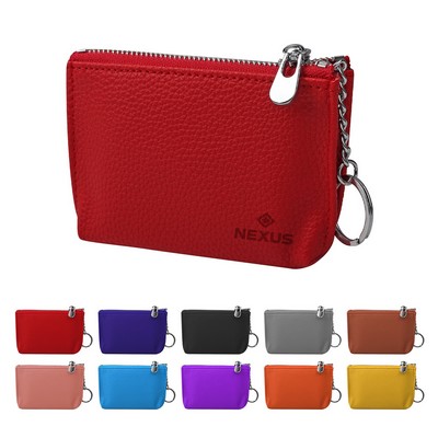 Small PU Leather Zippered Coin Purse W/ Key Ring