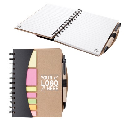 Multifunction Spiral Notebook Set with Sticky Notes and Pen