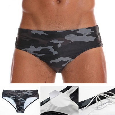 Men's Swim Briefs Sexy Bikini Solid Swimwear Swimsuit with Drawstring