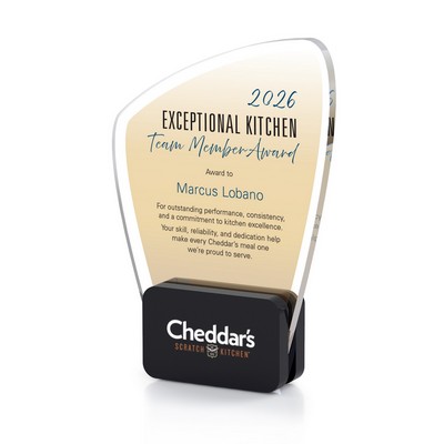 Curved Glass Sandwiched between Black Glass Bases Award