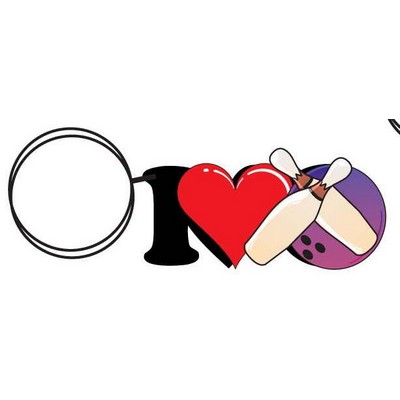 I Love Bowling Key Chain w/Clear Mirrored Back (12 Square Inch)