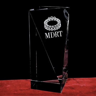 Crystal Victory Tower Pillar Award w/Custom Etching (8")