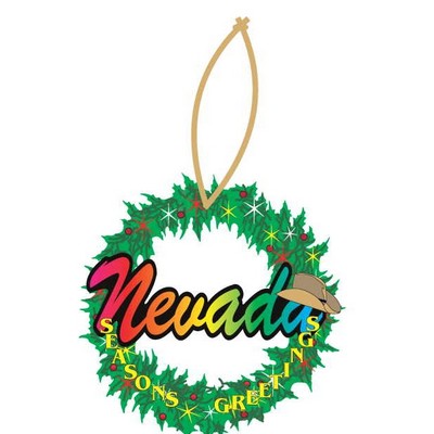 Nevada w/ Cowboy Hat Promotional Wreath Ornament w/ Black Back (2 Square Inch)