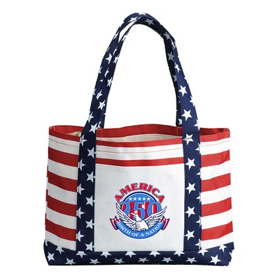600D Stars & Stripes Patriotic Flag Tote Bag