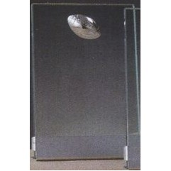 Clear Glass Plaque Award w/Silver Football Accent, Silver Plastic Mounts & Base (4"x6.5")