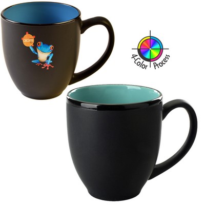 14.5 Oz. 2 Tone Satin Black & Aqua-Sea Foam Green 4 Color Process Bistro Mug - Dishwasher Safe