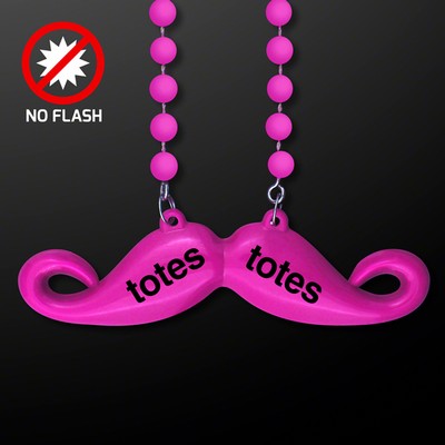 Pink Mustache Necklace on Pink Beads, NON Light Up - PRINTED