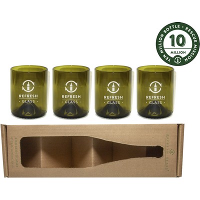 12oz Refresh Glass 4 Pack of amber glasses made from rescued wine bottles