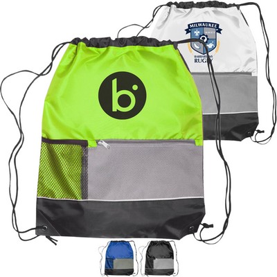 Tri Color Front Pocket Drawstring Backpacks w/ Custom Imprint