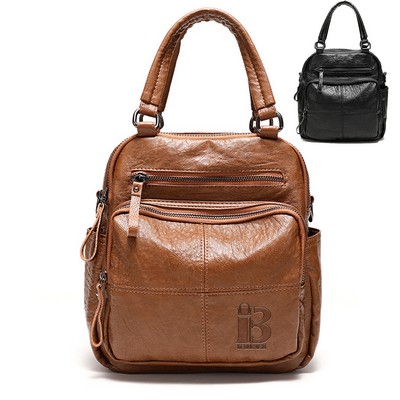 PU Leather Multi-Pocket Backpack for Women