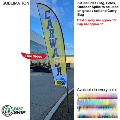 72 Hr Fast Ship - 13' Medium Feather Flag Kit, Full Color Graphics One Side, Spike and Bag Included