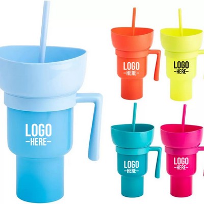 32oz. Portable Snack Bowl With Straw Cups