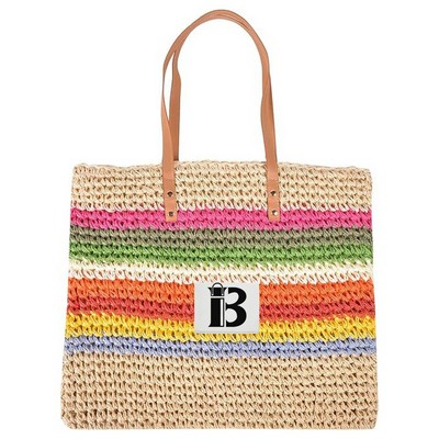 Rainbow Striped Paper Rope Shoulder Bag