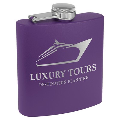 Purple 6oz Matte Powder Coated Stainless Steel Flask - Laser Engraved