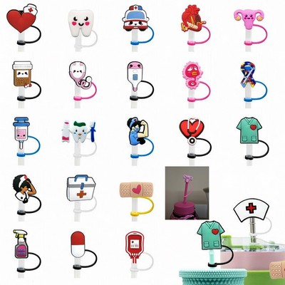 Silicone Straw Cover Cap Dust Plug Decorative Clip