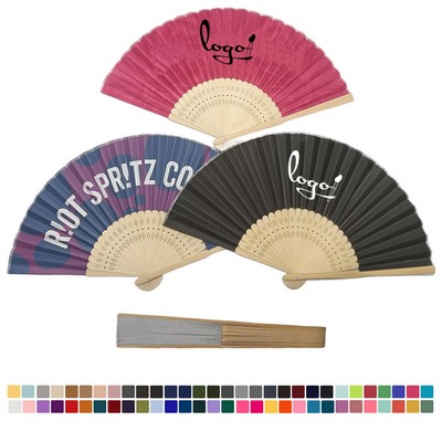 Full Color Bamboo Hand Held Folding Cloth Fan
