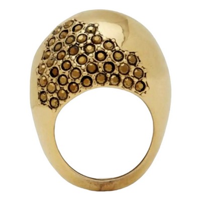 Saint Laurent Edge Egg Rhinestone Gold Dome Ring Size 7 YSL Statement Cocktail Jewelry