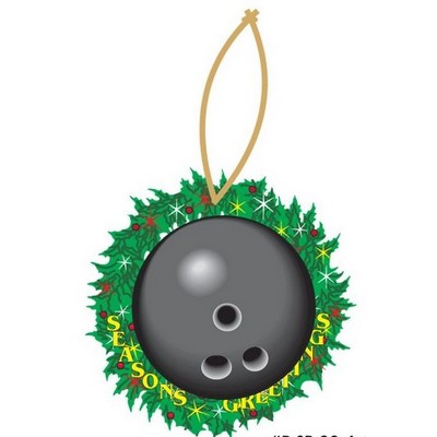 Gray Bowling Ball Promotional Wreath Ornament w/ Black Back (6 Square Inch)