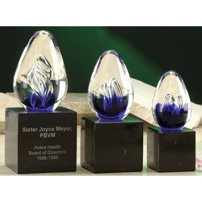 3" Blue Spiral Hand Blown Glass Award w/Marble Base
