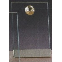 Clear Glass Plaque Award w/Gold Basketball Accent, Gold Plastic Mounts & Base (4"x6.5")