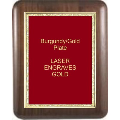 Walnut Elliptical Edge Round Corner 9" x 12" Plaque - W/ 7" x 10" Burgundy/Gold Florentine Plate