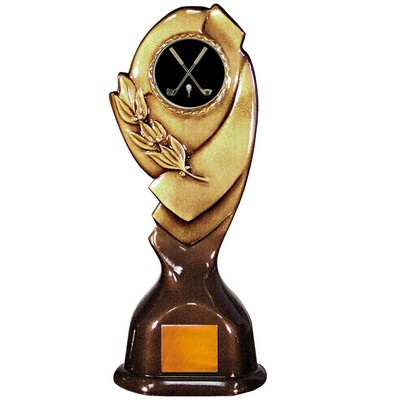 Stock Classic 12" Trophy with a 2" Golf Coin with Engraving Plate