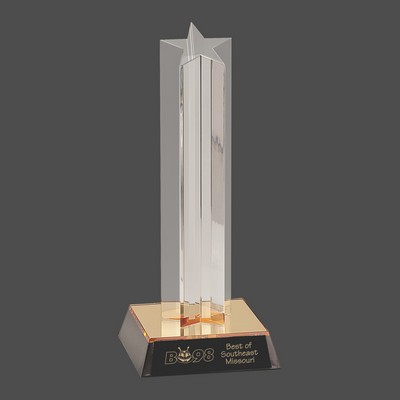 Clear Single Star Column Acrylic Award w/Gold/Black Base (9")