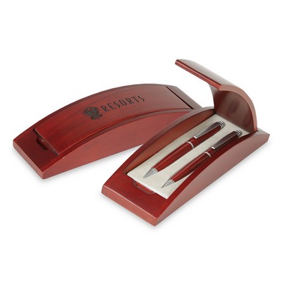 Premade Wooden Pen Set - Wood Box with Ballpoint Pen & Lead Pencil