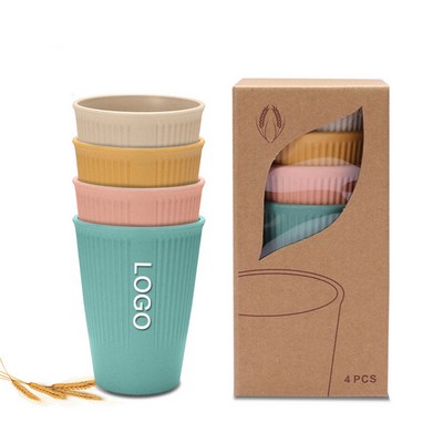 4-in-1 Vertical Stripes Pattern Wheat Straw Cup into Kraft Box