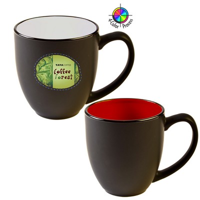 14 Oz. Vitrified Two-Tone Hilo Matte Black out / Red in Bistro Mug - Dishwasher Safe - Full Color